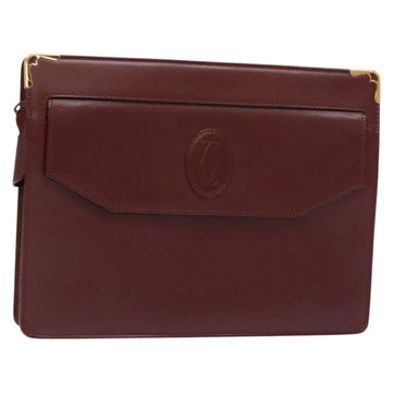 CARTIER Must Line Clutch Bag Leather Bordeaux Gold Auth ac3860