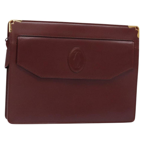 CARTIER Must Line Clutch Bag Leather Bordeaux Gold Auth ac3860