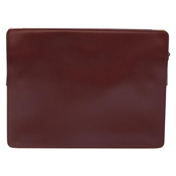 CARTIER Must Line Clutch Bag Leather Bordeaux Gold Auth ac3860