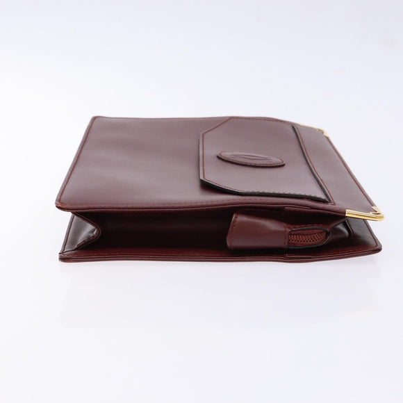 CARTIER Must Line Clutch Bag Leather Bordeaux Gold Auth ac3860