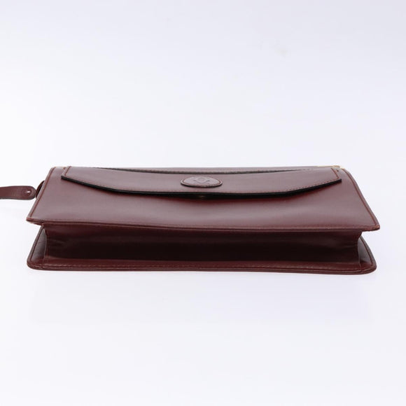 CARTIER Must Line Clutch Bag Leather Bordeaux Gold Auth ac3860