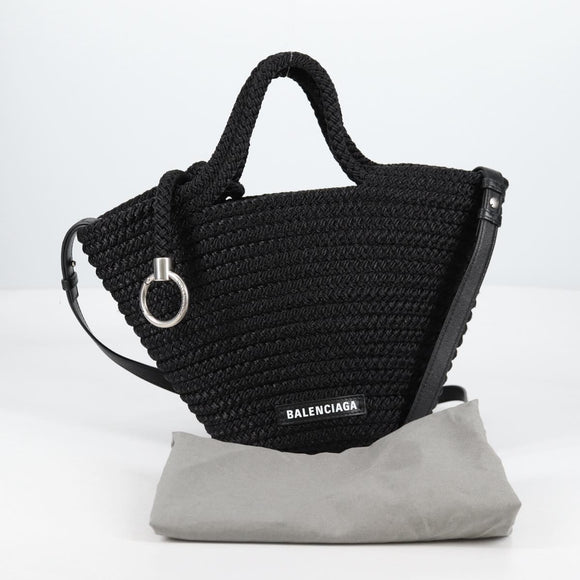 BALENCIAGA Ibiza Small Shoulder Bag Nylon Black Silver 695612 Auth ac3862M