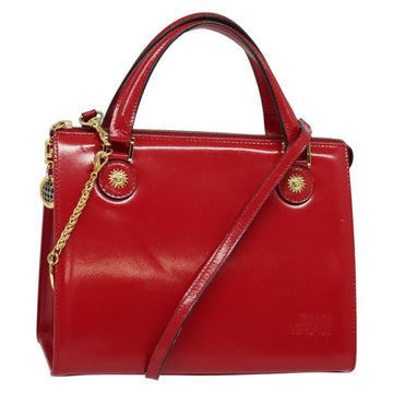 Gianni Versace Hand Bag Leather 2way Red Gold Auth ac3863