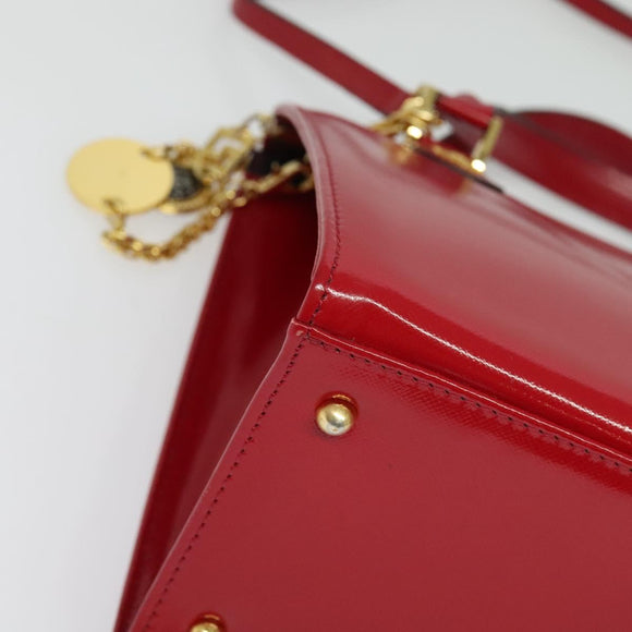 Gianni Versace Hand Bag Leather 2way Red Gold Auth ac3863