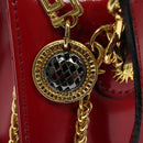 Gianni Versace Hand Bag Leather 2way Red Gold Auth ac3863-10
