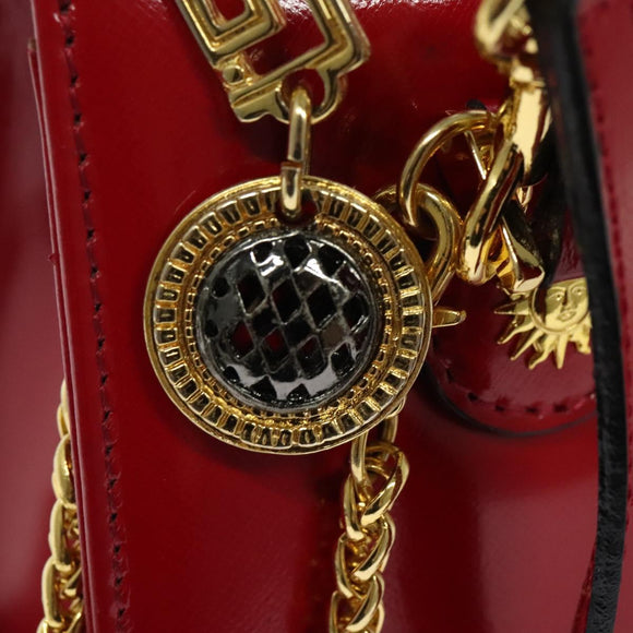 Gianni Versace Hand Bag Leather 2way Red Gold Auth ac3863