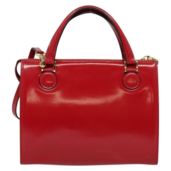 Gianni Versace Hand Bag Leather 2way Red Gold Auth ac3863