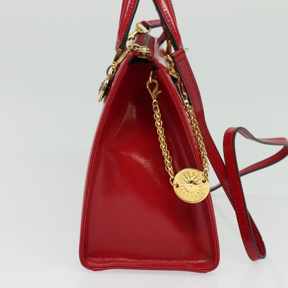 Gianni Versace Hand Bag Leather 2way Red Gold Auth ac3863