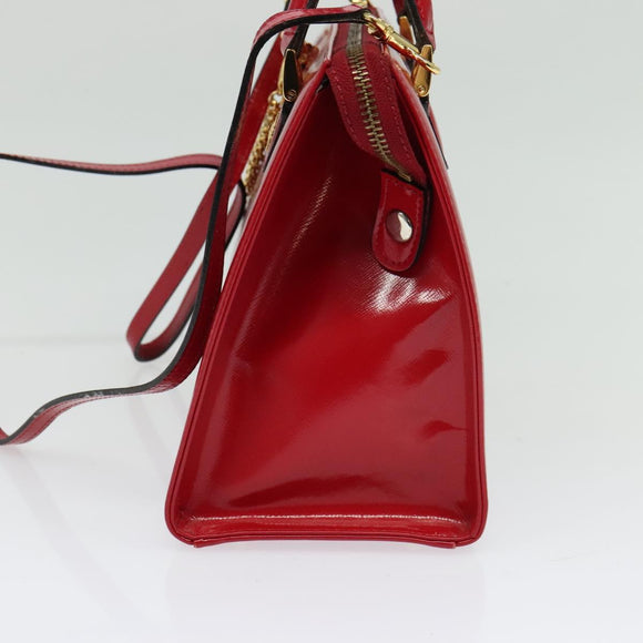 Gianni Versace Hand Bag Leather 2way Red Gold Auth ac3863