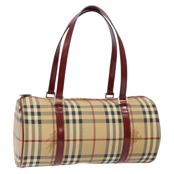 BURBERRY Nova Check Hand Bag PVC Beige Auth ac3864