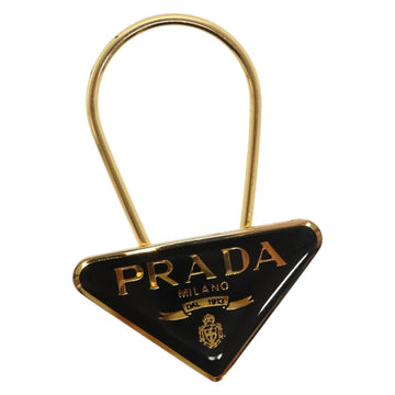 PRADA Key Ring metal Black Gold Auth ac3873