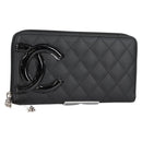 CHANEL Cambon Line Matelasse Long Wallet Leather Black CC Auth ac3874M-1