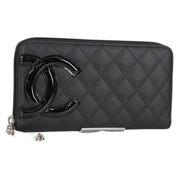 CHANEL Cambon Line Matelasse Long Wallet Leather Black CC Auth ac3874M