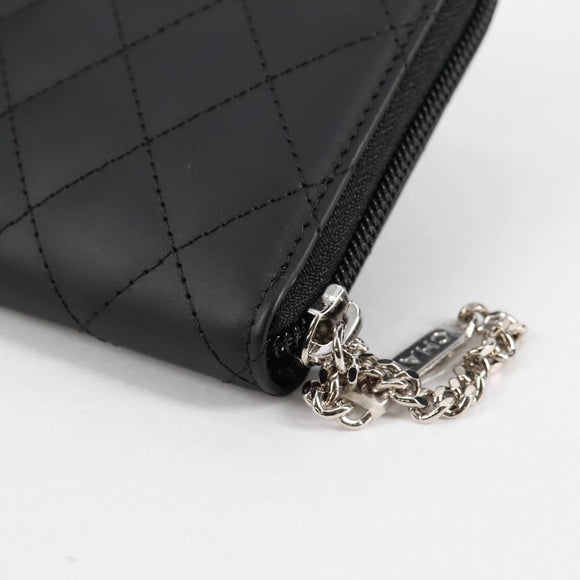 CHANEL Cambon Line Matelasse Long Wallet Leather Black CC Auth ac3874M