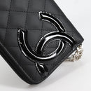 CHANEL Cambon Line Matelasse Long Wallet Leather Black CC Auth ac3874M-18