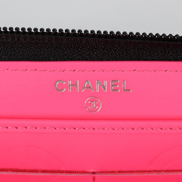 CHANEL Cambon Line Matelasse Long Wallet Leather Black CC Auth ac3874M