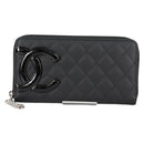 CHANEL Cambon Line Matelasse Long Wallet Leather Black CC Auth ac3874M-13
