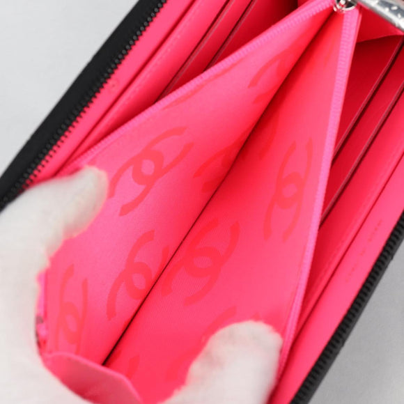 CHANEL Cambon Line Matelasse Long Wallet Leather Black CC Auth ac3874M