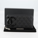 CHANEL Cambon Line Matelasse Long Wallet Leather Black CC Auth ac3874M-12