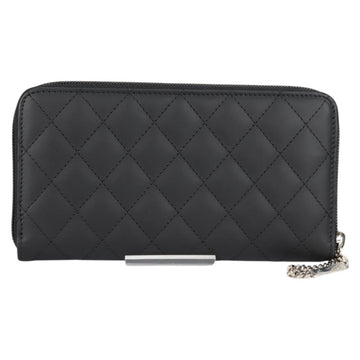 CHANEL Cambon Line Matelasse Long Wallet Leather Black CC Auth ac3874M - 0