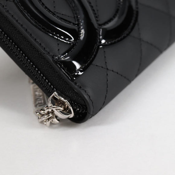 CHANEL Cambon Line Matelasse Long Wallet Leather Black CC Auth ac3874M