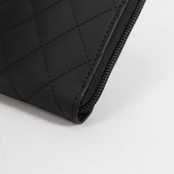 CHANEL Cambon Line Matelasse Long Wallet Leather Black CC Auth ac3874M