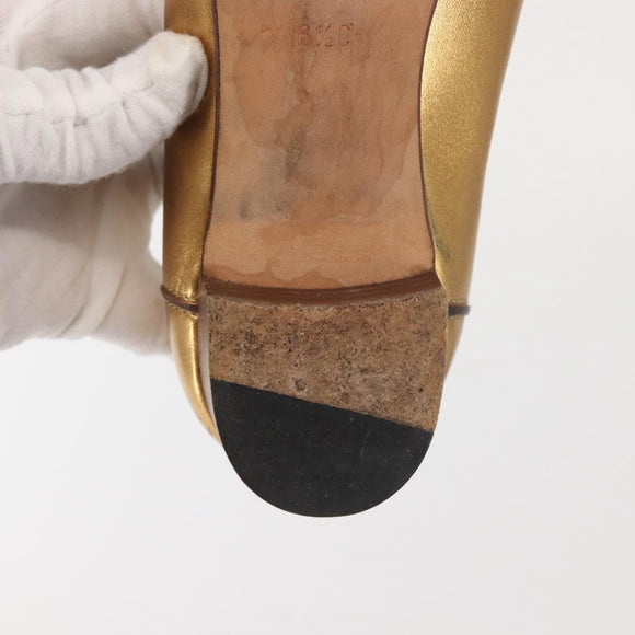 GUCCI Pumps Leather Gold Auth ac3875