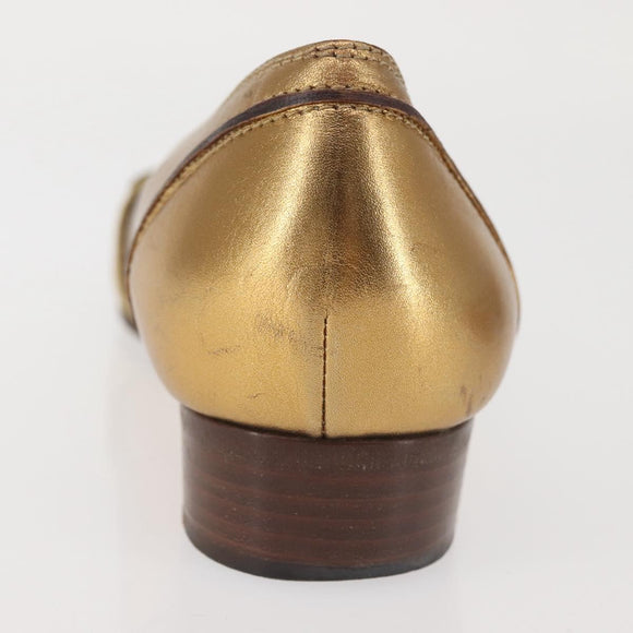 GUCCI Pumps Leather Gold Auth ac3875