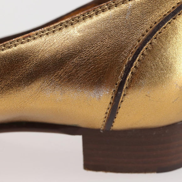 GUCCI Pumps Leather Gold Auth ac3875