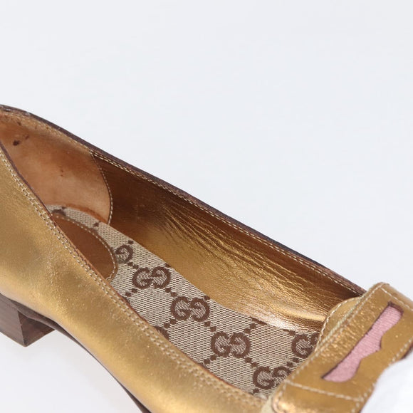 GUCCI Pumps Leather Gold Auth ac3875