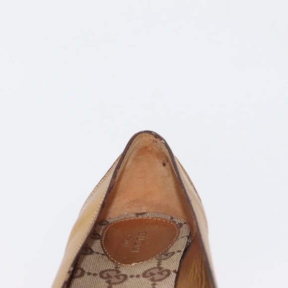GUCCI Pumps Leather Gold Auth ac3875