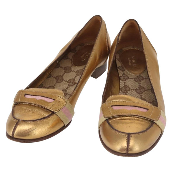 GUCCI Pumps Leder Gold Auth ac3875