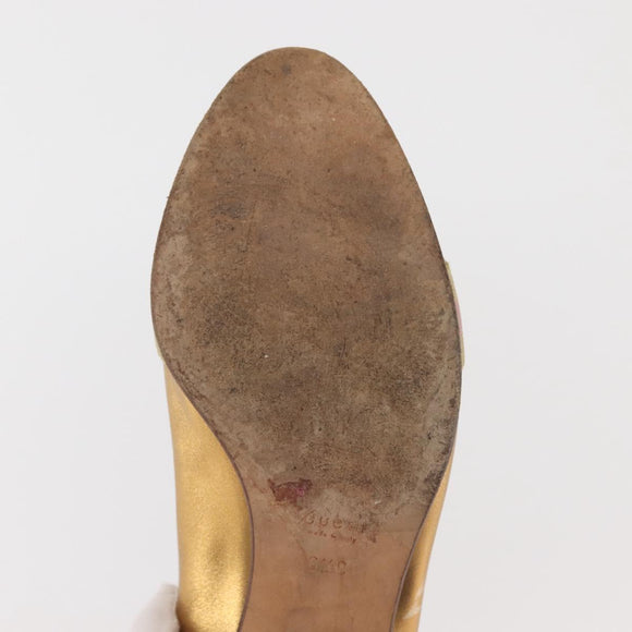GUCCI Pumps Leather Gold Auth ac3875