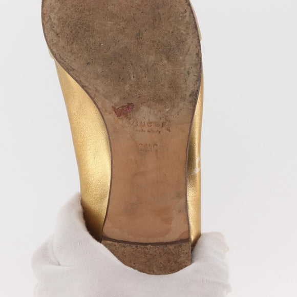 GUCCI Pumps Leather Gold Auth ac3875