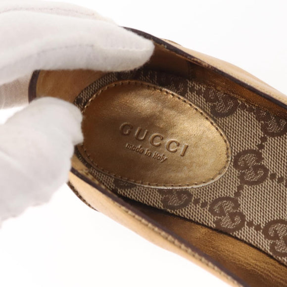 GUCCI Pumps Leather Gold Auth ac3875