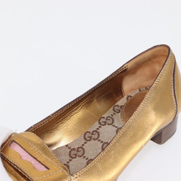 GUCCI Pumps Leather Gold Auth ac3875