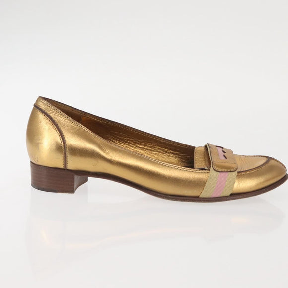 GUCCI Pumps Leather Gold Auth ac3875