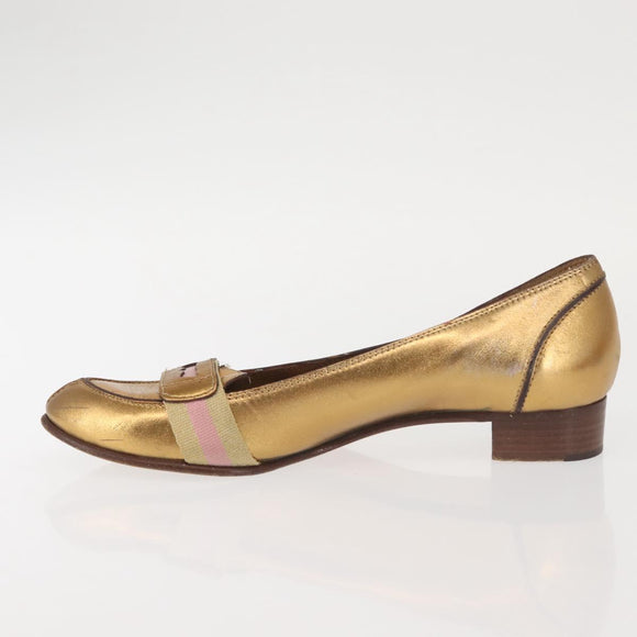 GUCCI Pumps Leather Gold Auth ac3875