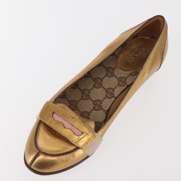 GUCCI Pumps Leather Gold Auth ac3875