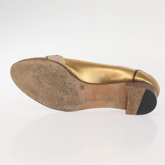 GUCCI Pumps Leather Gold Auth ac3875