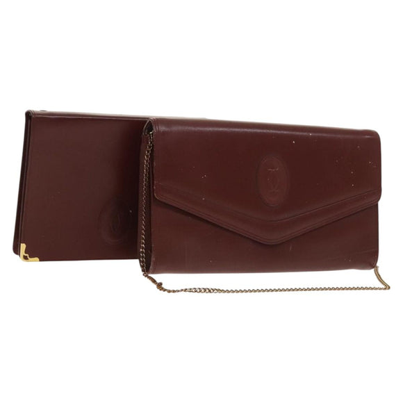 CARTIER Must Line Chain Bag Leather 2Set Bordeaux Auth ac3876