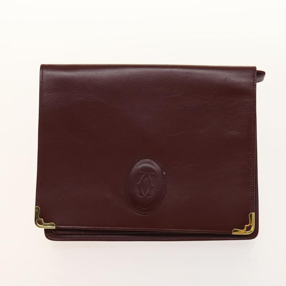 CARTIER Must Line Chain Bag Leather 2 Set Bordeaux Auth ac3876