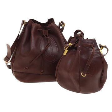 CARTIER Must Line Shoulder Bag Leather 2Set Bordeaux Auth ac3877