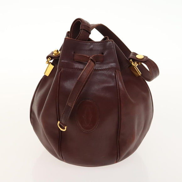 CARTIER Must Line Shoulder Bag Leather 2Set Bordeaux Auth ac3877