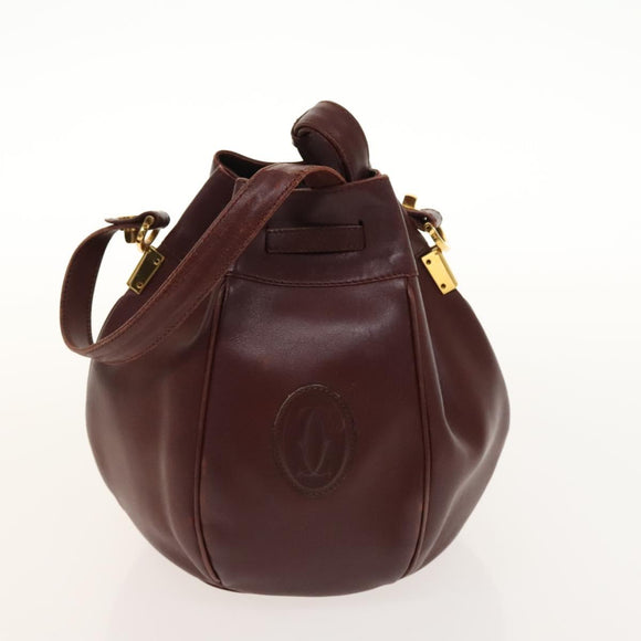CARTIER Must Line Shoulder Bag Leather 2Set Bordeaux Auth ac3877