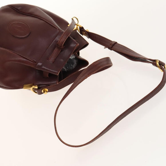 CARTIER Must Line Shoulder Bag Leather 2Set Bordeaux Auth ac3877