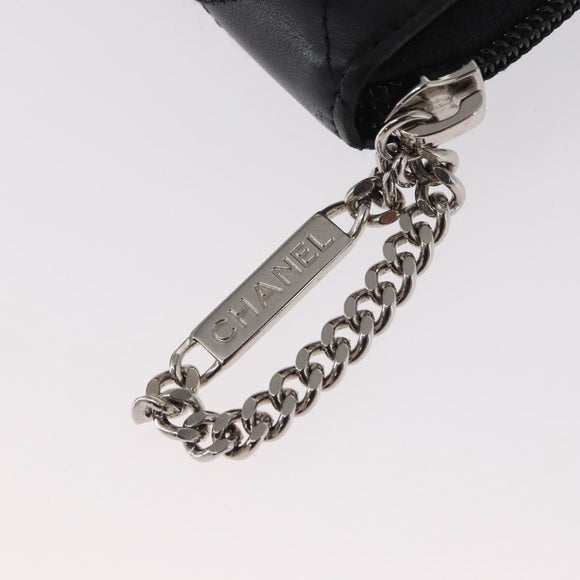 CHANEL Cambon Line Long Wallet Calf Skin Black Silver CC Auth ac3882