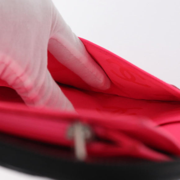 CHANEL Cambon Line Long Wallet Calf Skin Black Silver CC Auth ac3882