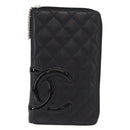 CHANEL Cambon Line Long Wallet Calf Skin Black Silver CC Auth ac3882-13