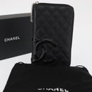 CHANEL Cambon Line Long Wallet Calf Skin Black Silver CC Auth ac3882-12